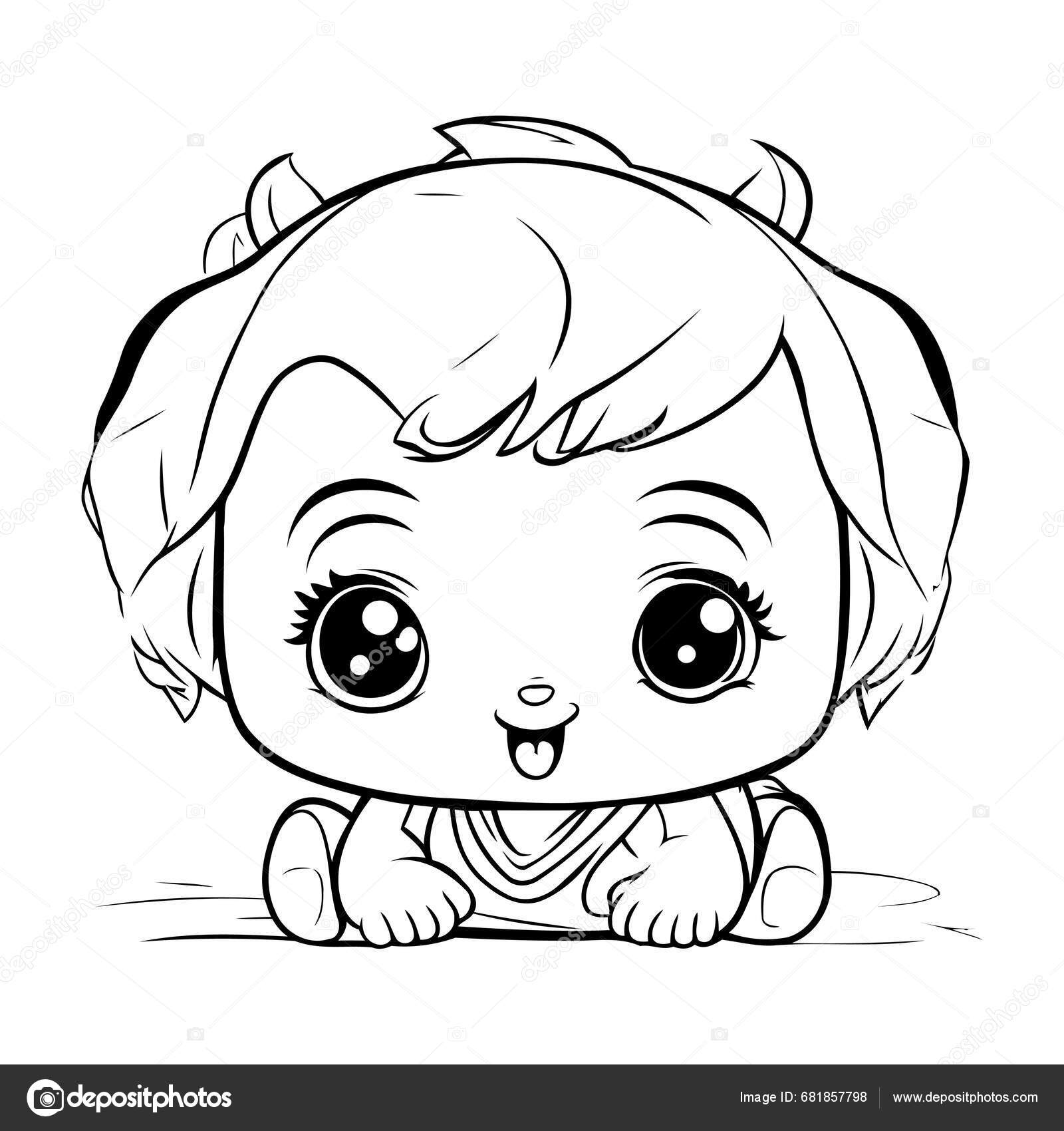 Cute Little Baby Girl Cartoon Vector Illustration White Background ...