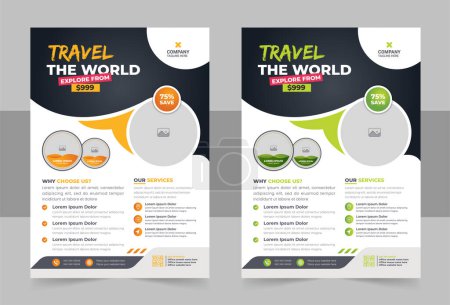 Illustration for Travel Vacation Tour Agency Flyer Template Design. Holiday, Summer travel and tourism flyer or poster template design. Business Brochure, Template or Flyer design for Tour and Travel Business concept - Royalty Free Image