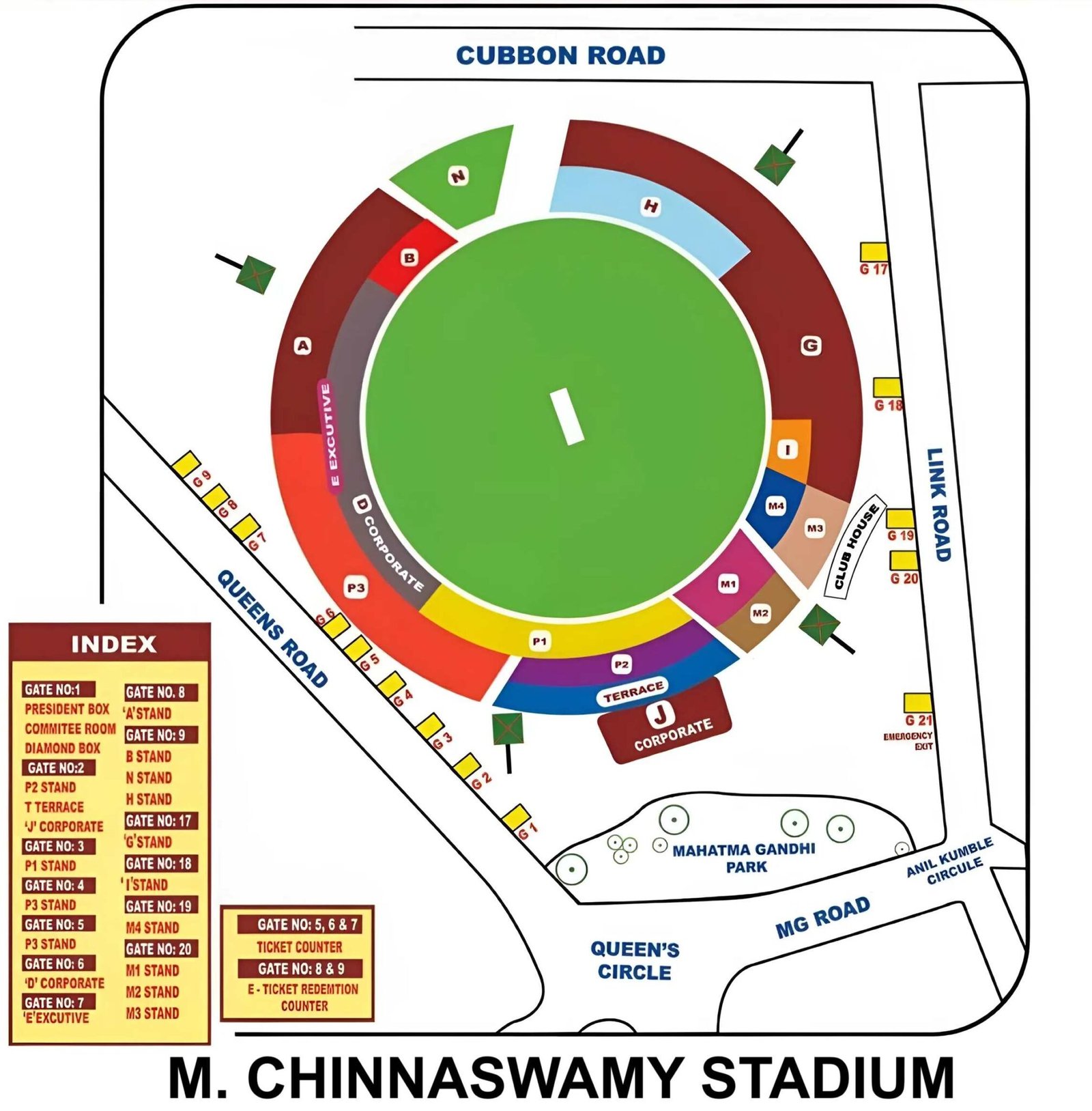 M. Chinnaswamy Stadium Seating Chart with Rows and Seat Numbers 2024