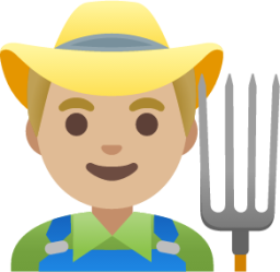 man farmer: medium-light skin tone emoji