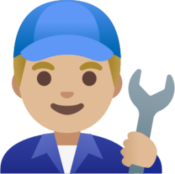 man mechanic: medium-light skin tone emoji