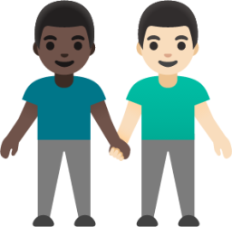 men holding hands: dark skin tone, light skin tone emoji