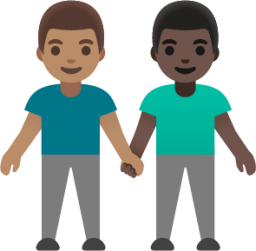 men holding hands: medium skin tone, dark skin tone emoji