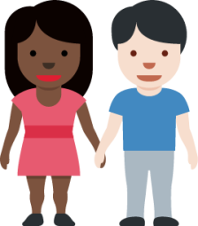 woman and man holding hands: dark skin tone, light skin tone emoji