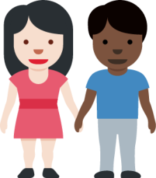 woman and man holding hands: light skin tone, dark skin tone emoji