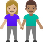 woman and man holding hands: medium-light skin tone, medium skin tone emoji