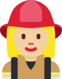 woman firefighter: medium-light skin tone emoji