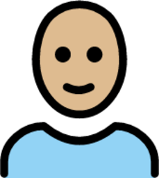 woman: medium-light skin tone, bald emoji