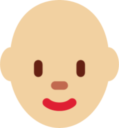 woman: medium-light skin tone, bald emoji