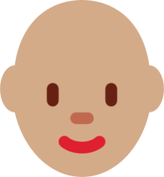 woman: medium skin tone, bald emoji