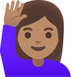 woman raising hand: medium skin tone emoji