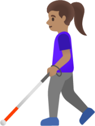 woman with white cane: medium skin tone emoji