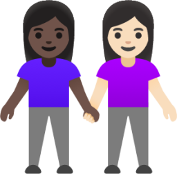 women holding hands: dark skin tone, light skin tone emoji