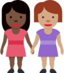 women holding hands: dark skin tone, medium skin tone emoji