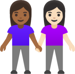 women holding hands: medium-dark skin tone, light skin tone emoji