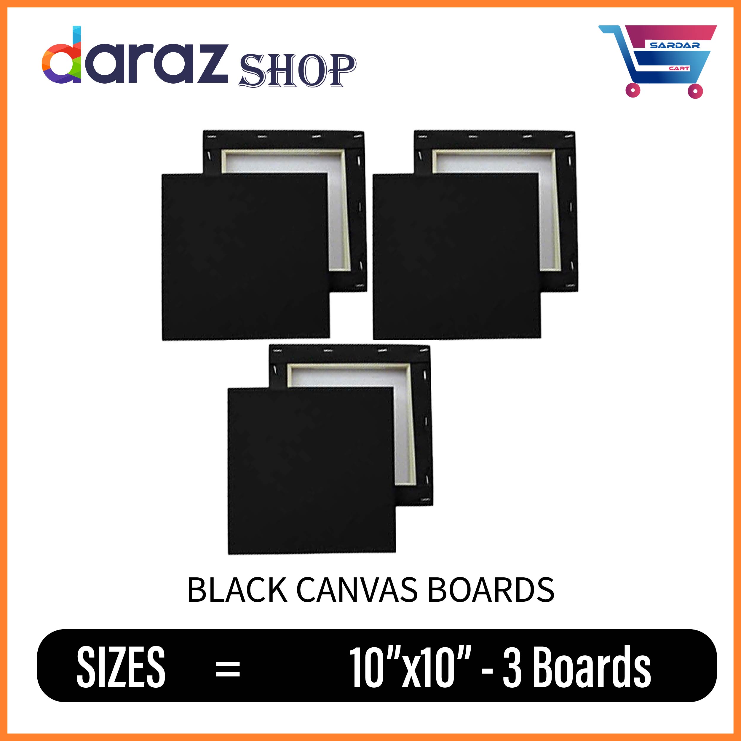 Black Canvas Board Of 6 Packs / 3 Packs For Painting (10 X 10) 10 Inches