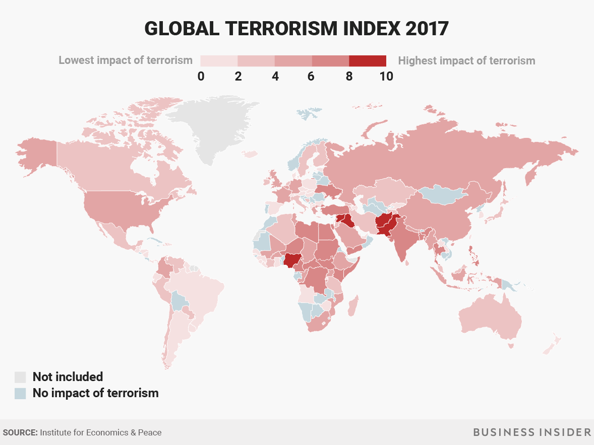 This map shows how terrorism is impacting countries around the world ...