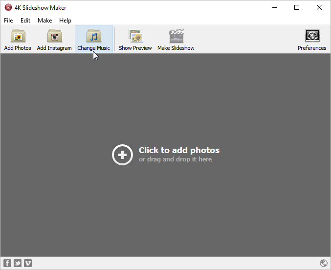 Click to Change music in 4k Slideshow maker