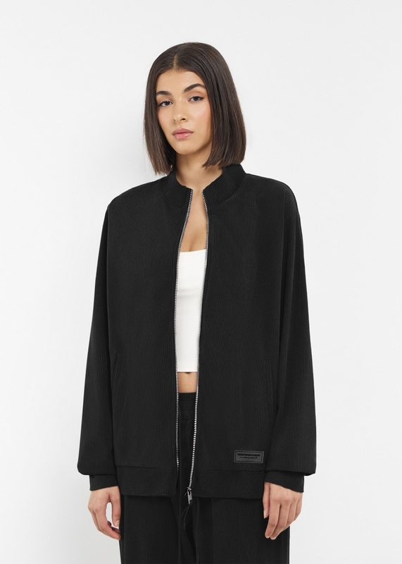 Ribbed Velvet Bomber Jacket