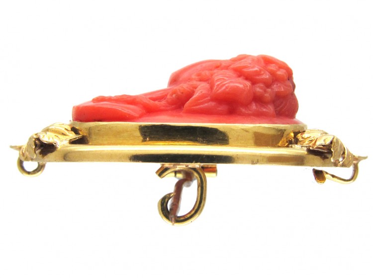 Carved Coral Late Georgian Cameo Brooch of Classical Lady's Head