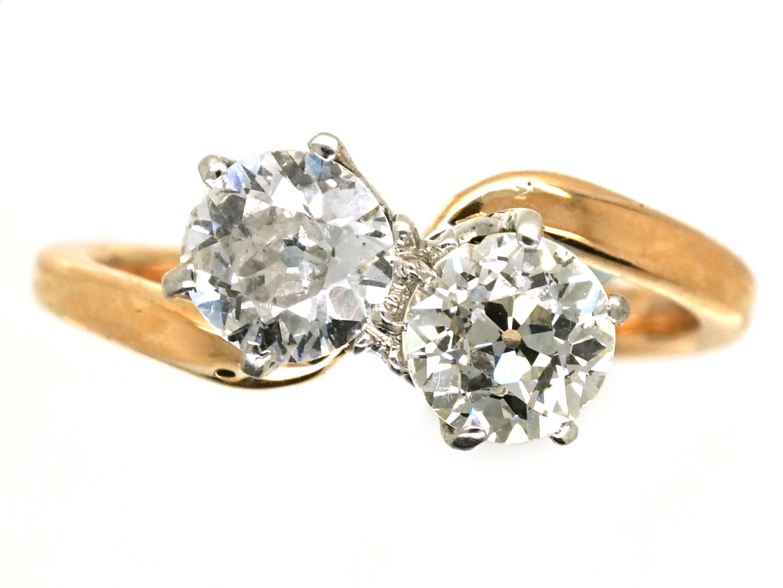 Edwardian 18ct Gold, Two Stone Diamond Crossover Ring | AJC - AUS