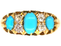 18ct Gold Three Stone Turquoise & Diamond Ring