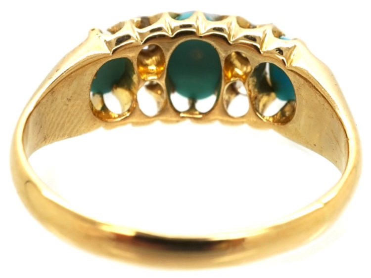 18ct Gold Three Stone Turquoise & Diamond Ring