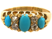 18ct Gold Three Stone Turquoise & Diamond Ring