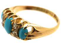 18ct Gold Three Stone Turquoise & Diamond Ring