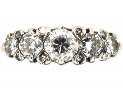 Edwardian 18ct Gold, Five Stone Diamond Ring with small Diamond Detail