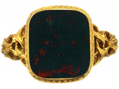 Belgian 19th Century 18ct Gold Signet Ring set with a Bloodstone