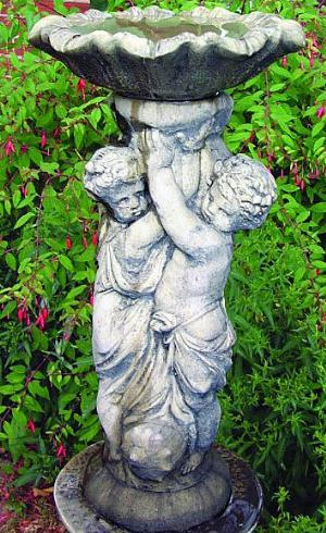 Photo of Two Cherub Stone Birdbath