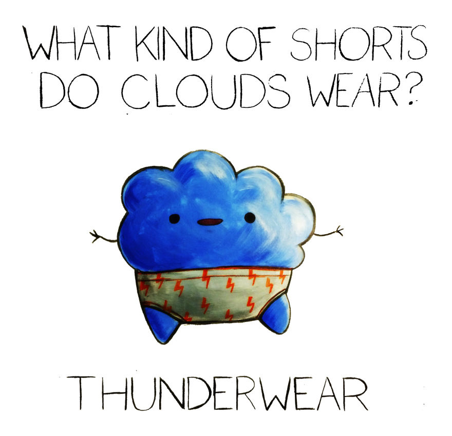 Cute cloud cartoon wearing "thunderwear," showcasing a funny pun by Arseniic.