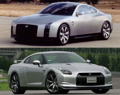 2001 Nissan GT-R concept (top) and 2007 R35 GT-R (bottom)