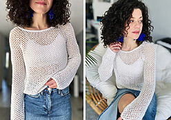 woman wearing a white crochet mesh blouse