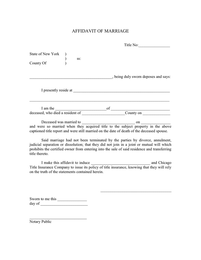 Marriage Affidavit Template