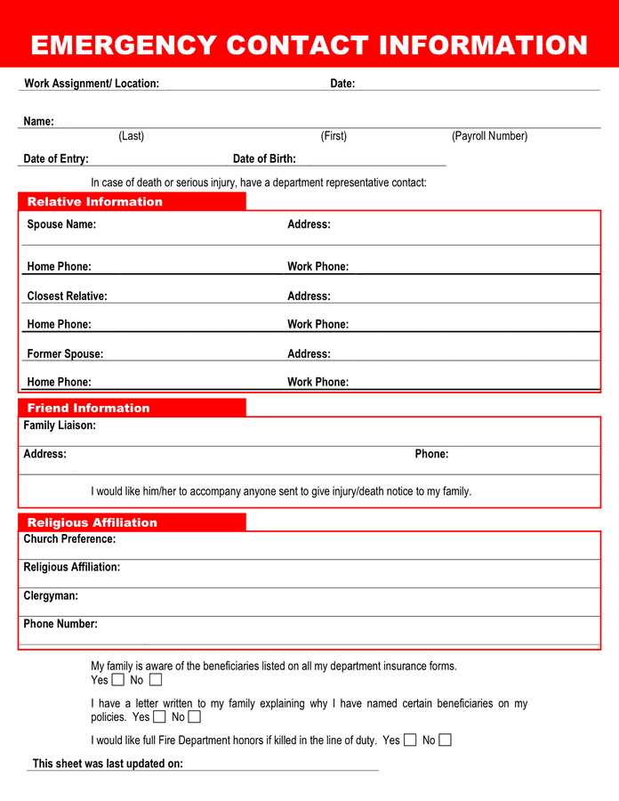 Free Employee Emergency Contact Form Pdf Word Eforms - vrogue.co