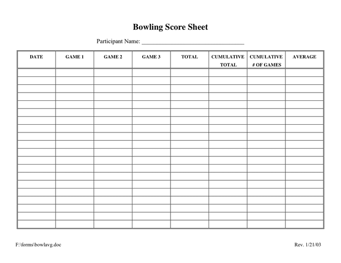 Bowling Printable Score Form - Printable Forms Free Online