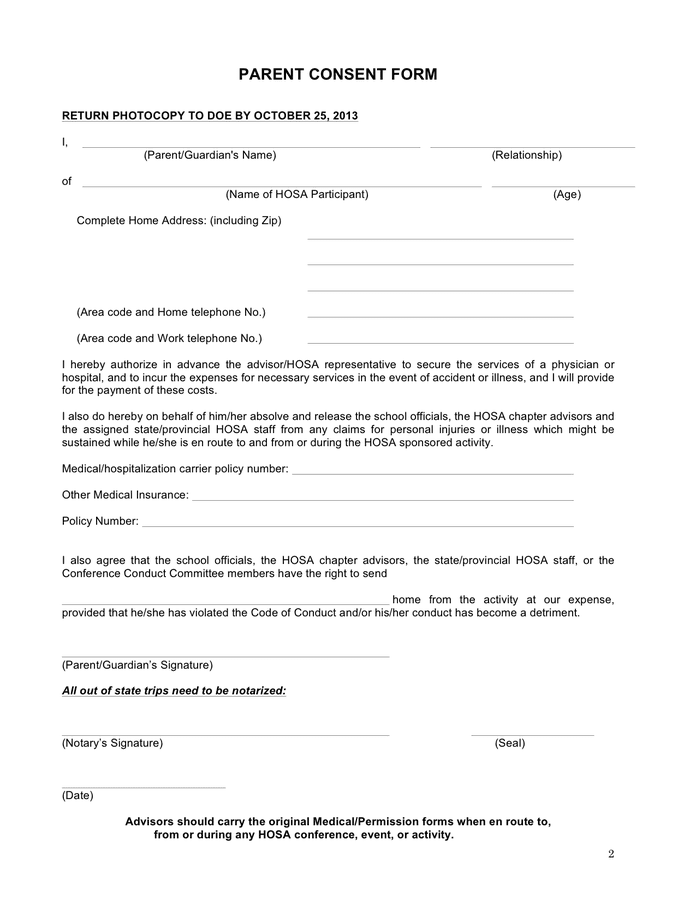 Student permission form in Word and Pdf formats - page 2 of 2