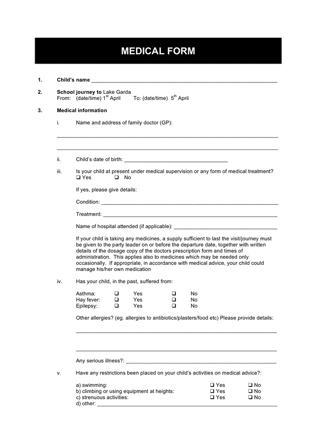 Medical Form Templates