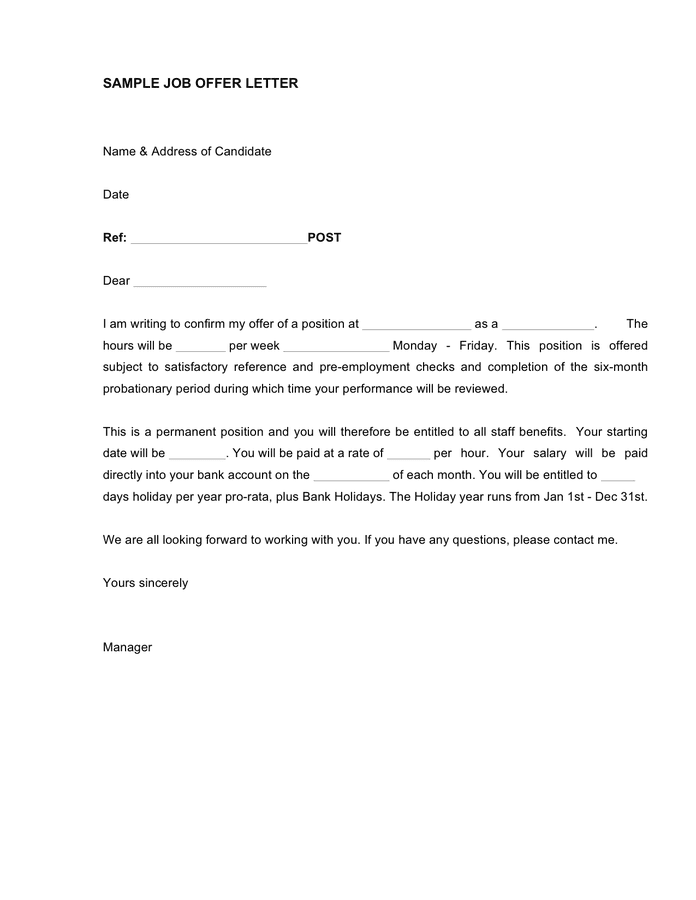 Hourly Job Offer Letter Template