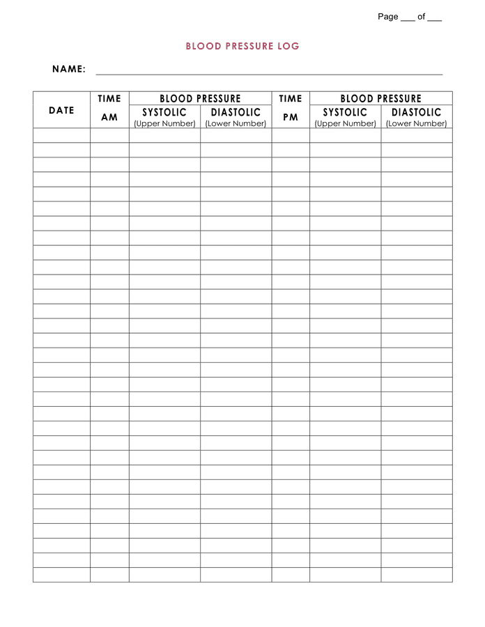 Printable Bp Log