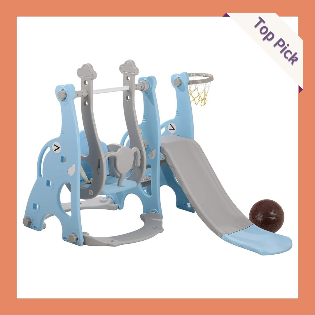 WWUIUIWW 4-in-1 toddler climber, slide and swing set