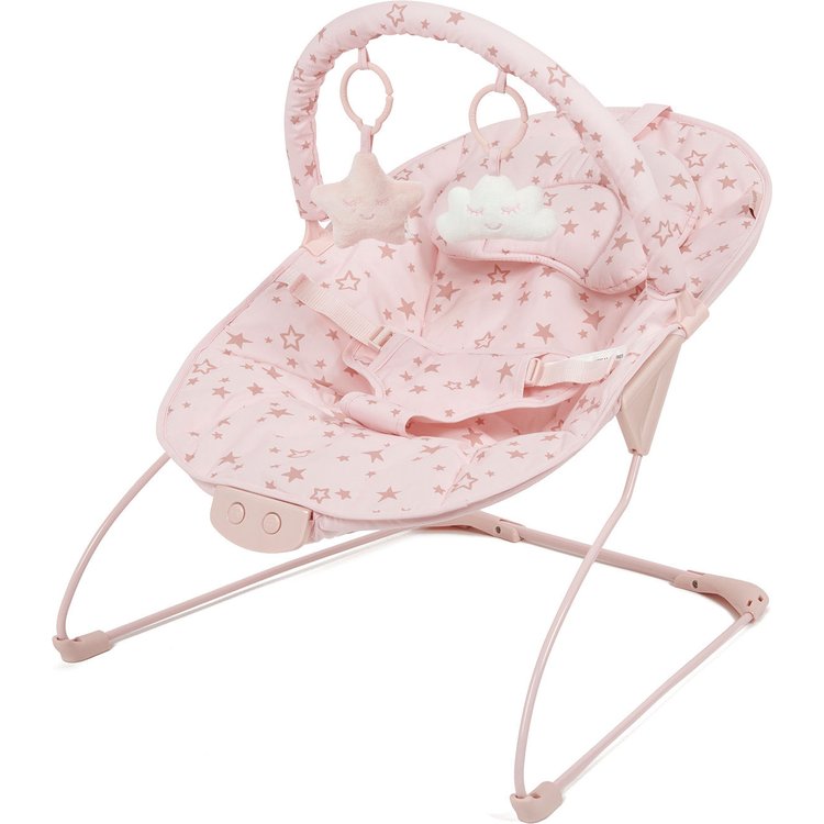 Puggle Dream & Play Musical & Vibration Bouncer - Blush Pink Scattered Stars 