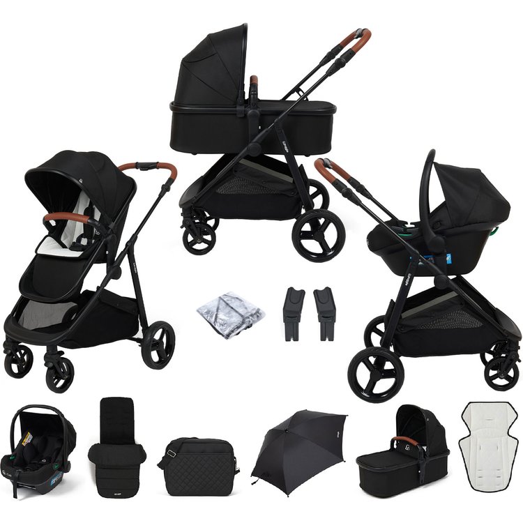 Puggle Minnesota XT 3-in-1 i-Size Travel System With Minnesota Footmuff, Changing Bag & Parasol - Storm Black 