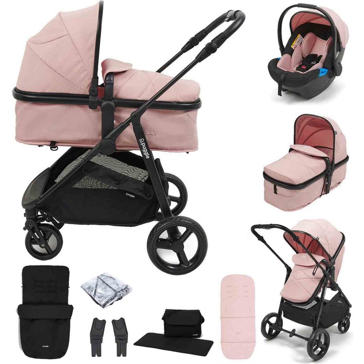 Puggle Monaco XT 2-in-1 Pushchair Travel System with Universal Footmuff & Bag - Blush Pink 