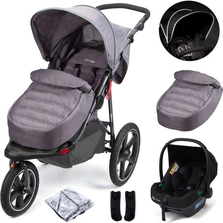 Puggle Urban Terrain Sprint GT Travel System with Safe Fit i-Size R129 Car Seat - Flint Grey 