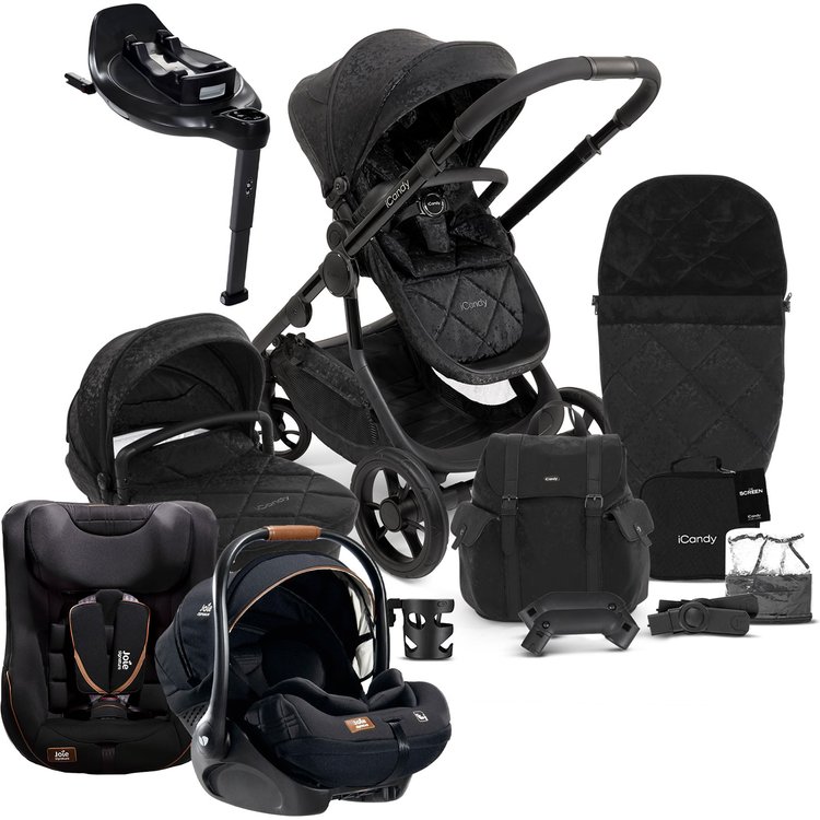 iCandy Orange 3 Complete Travel System Summer Bundle with i-Recline Car Seat, i-Harbour Car Seat & i-Base Encore - Designer Black 