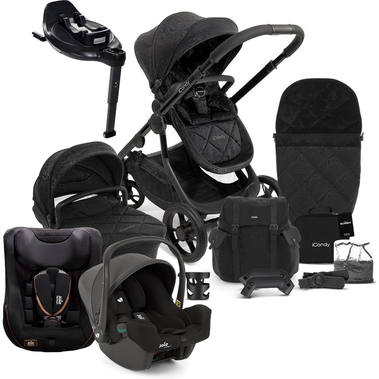 iCandy Orange 3 Complete Travel System Summer Bundle with i-Snug 2 Car Seat, i-Harbour Car Seat & i-Base Encore - Designer Black 