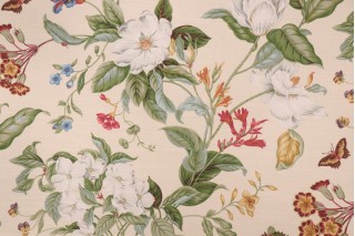 Williamsburg Garden Images Printed Cotton Drapery Fabric in Creme 